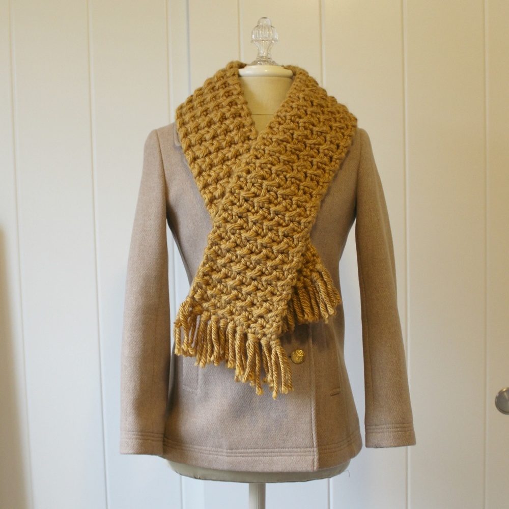 Handmade Mustard Goldenrod Chunky Crochet Scarf